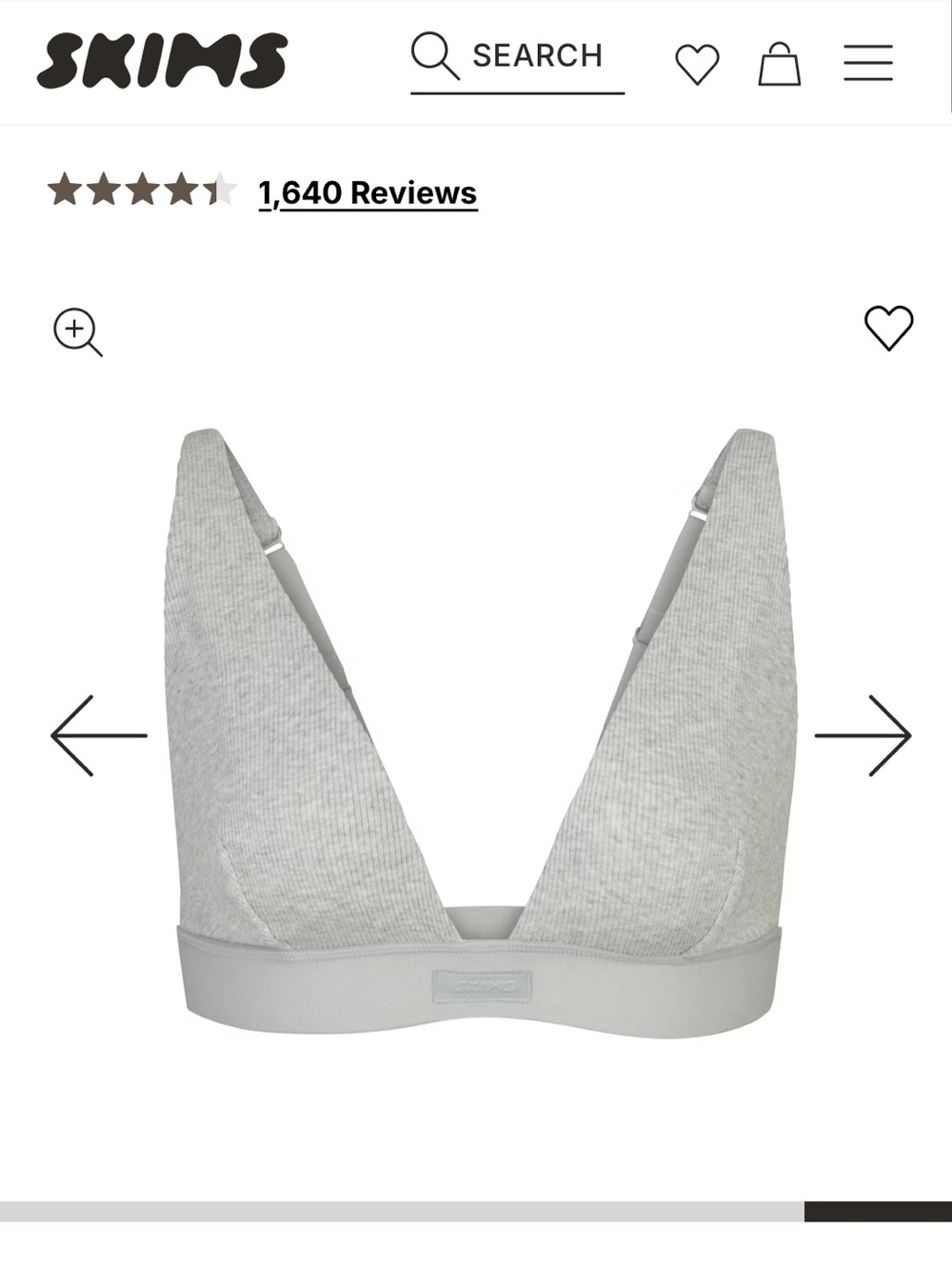 SKIMS Light Gray Ribbed Bralette